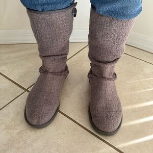 UGG Gray Winter Boots with Soft Fabric and Mid-Calf Height